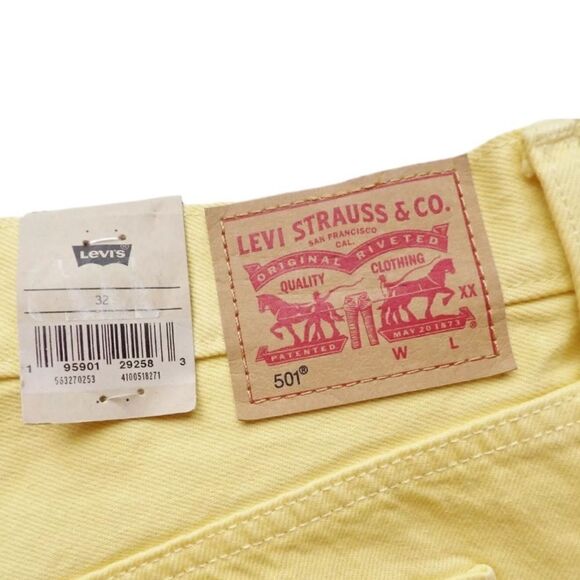 Levi's 501 Button Fly Jean Shorts Yellow Cut Off Hem Size 32 NWT - Picture 3 of 4